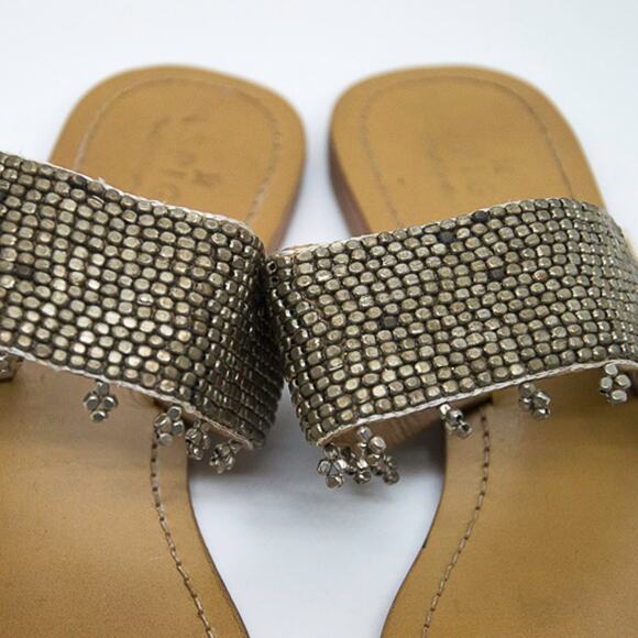 ASPIGA Women New Hand Crafted Leather & Metal Beaded Boho Slide with Toe Cuff 42 - Picture 3 of 9